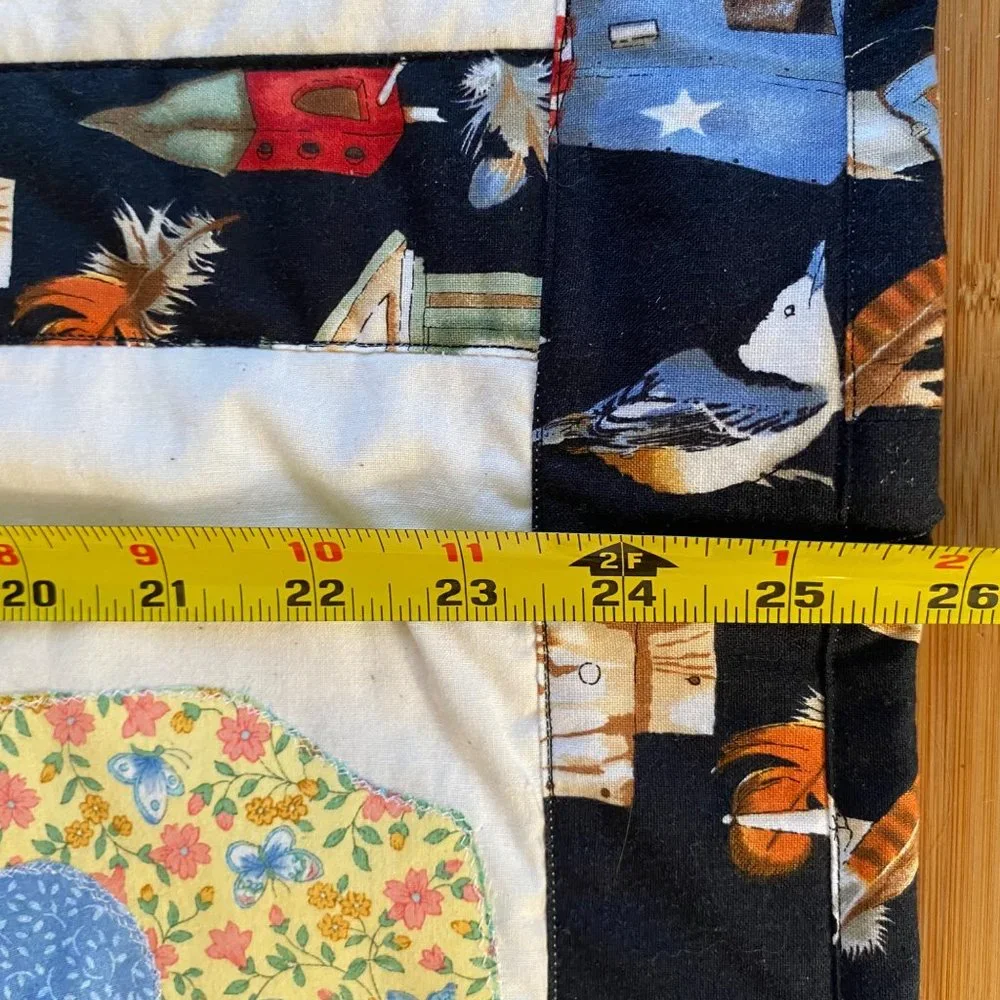 Birdhouses applique quilt wall‎ art embroidered polka dot floral 37x25